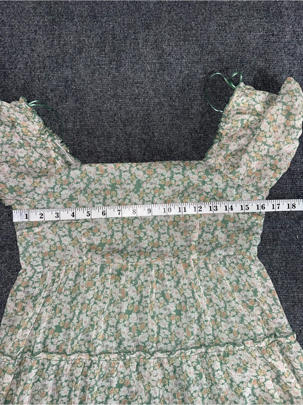 Floral Tiered Semi-Sheer Babydoll Dress - Green Floral, Size Medium - Picture 9 of 10